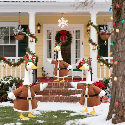Christmas Porch Goose Outfit for Large 23" High Cement or Plastic Goose Statue, Yard Goose Cloths with Deer Antler Headband, Bell Bow Tie Decor for Outdoor Lawn Gaden Patio