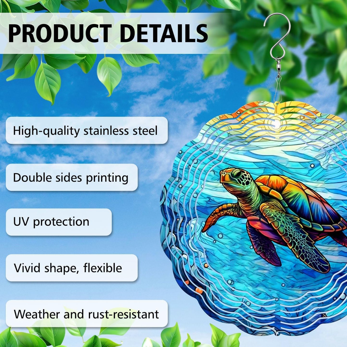 Turtle Yard and Garden Wind Spinner, Unique 3D Hanging Turtle Wind Spinner