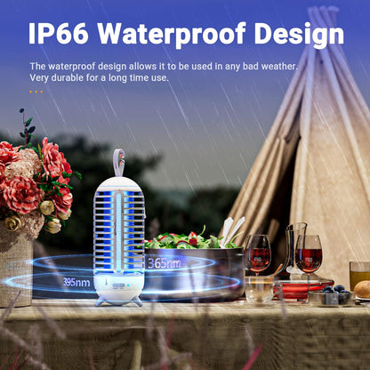 Cordless Bug Zapper Outdoor & Fly Zapper Indoor & Wireless Mosquito Zapper Portable Camping Bug Zapper Fly Trap 2500mAh Bug Zappers Electric Trap Ideal for Fly Traps (White)