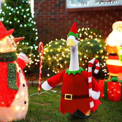 Christmas Toy Soldier Style Porch Goose Outfits,2 Pcs/Set Goose Clothes with Pointed Hat and Candy Cane Fits 23" Lawn Goose Statue,Red Christmas Outdoor Goose Costume,Yard Patio Garden Xmas Decor