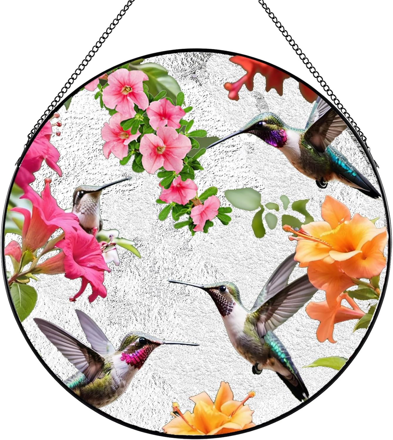 Large Hummingbird Stained Glass Suncatcher,Hummingbird Suncatcher for Window Hanging,Stained Glass Decor with Metal Chain