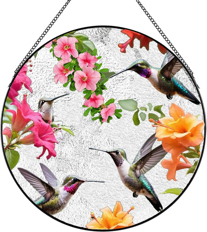 Large Hummingbird Stained Glass Suncatcher,Hummingbird Suncatcher for Window Hanging,Stained Glass Decor with Metal Chain