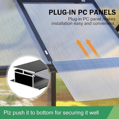 Outdoor Polycarbonate Greenhouse 10x6x6 FT Heavy Duty Aluminum Frame Outsides Green House Kit with Transparent Panels Windows Door for Backyard Garden, Walk in Plant Greenhouses,Black Thick Frame