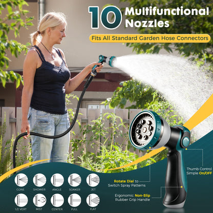 VERDOW Garden Hose 50 ft, Non-Expandable Lightweight Water Hose, 360° Swivel Fittings, 10-Pattern
