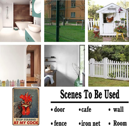 Funny Chicken Stop Staring My Cock Tin Sign for Farm Chicken Coop Farmhouse Kitchen Vintage Wall Decor 8x12 Inch (3058)