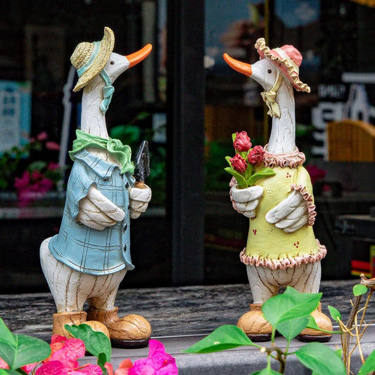 Garden Statues Couple Duck, Funny Cartoon Duck Garden Statues Indoor Outdoor Decorations Cute Ducks