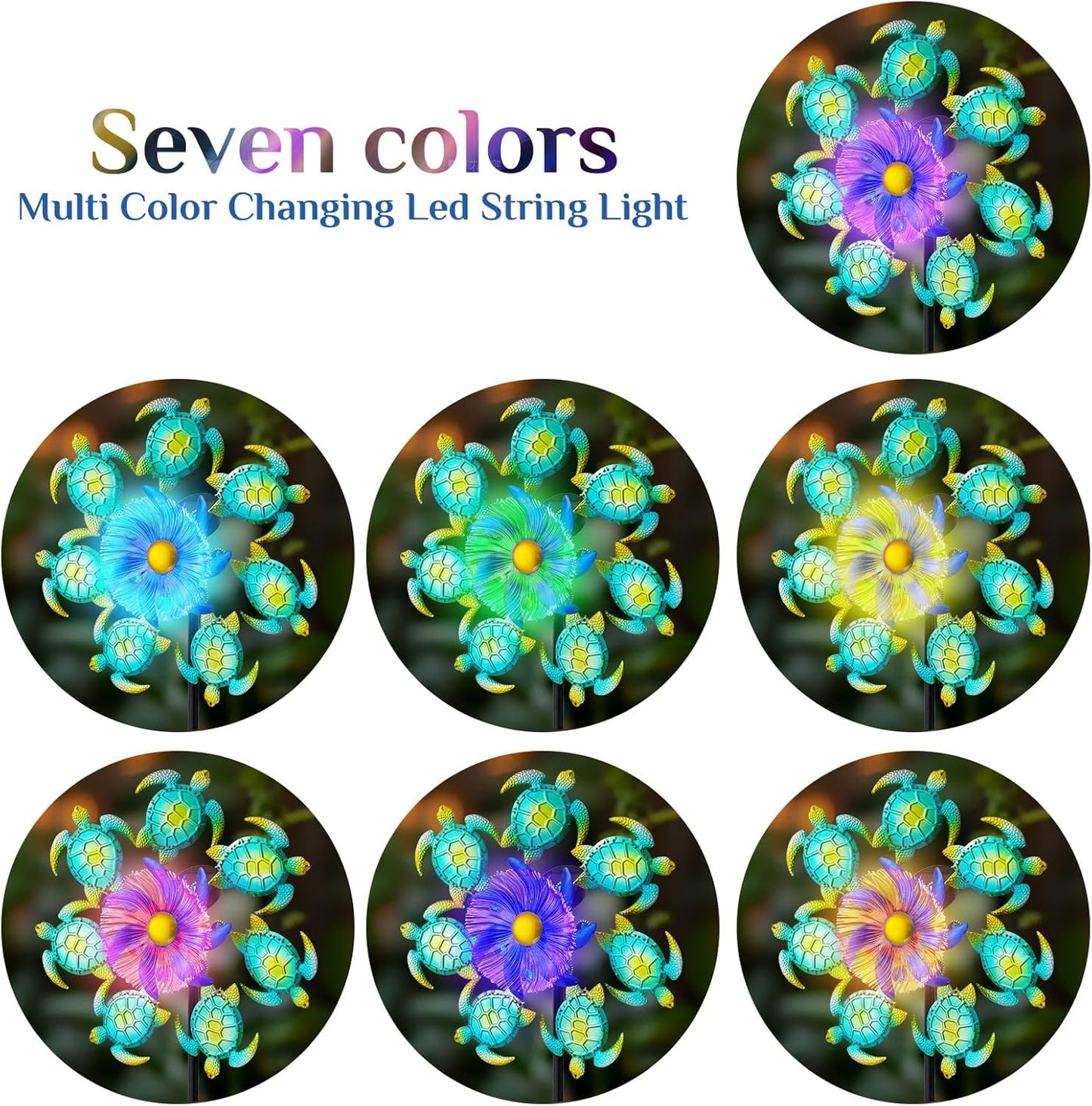 51" Sea Turtle Solar Wind Spinner Outdoor,Ocean Theme Garden Wind Spinners with LED Changing Light,Kinetic Windmill Decorative Turtle Decor Wind Sculpture for Yard,Patio,Lawn Unique Gifts