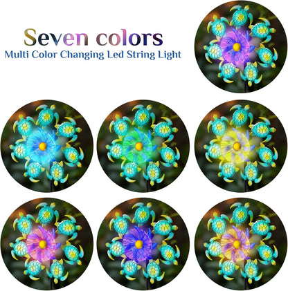 51" Sea Turtle Solar Wind Spinner Outdoor,Ocean Theme Garden Wind Spinners with LED Changing Light,Kinetic Windmill Decorative Turtle Decor Wind Sculpture for Yard,Patio,Lawn Unique Gifts