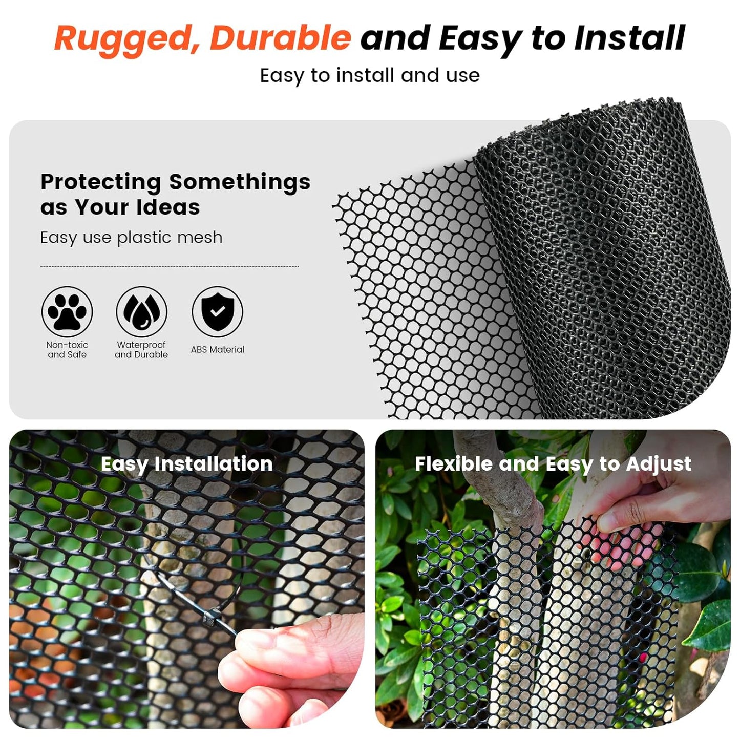 16IN x 50FT Plastic Chicken Wire Mesh, Chicken Wire for Floral Arrangements, Chicken Wire Mesh for Crafts with 100 Pcs Zip Ties, Mesh Fence for Dogs, Deers, Poultry
