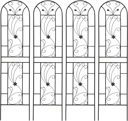 Metal Garden Trellis Rustproof Trellis for Climbing Plants Outdoor Flower Support Peacock Style (Black-4 Pack, 86.7"x19.7")