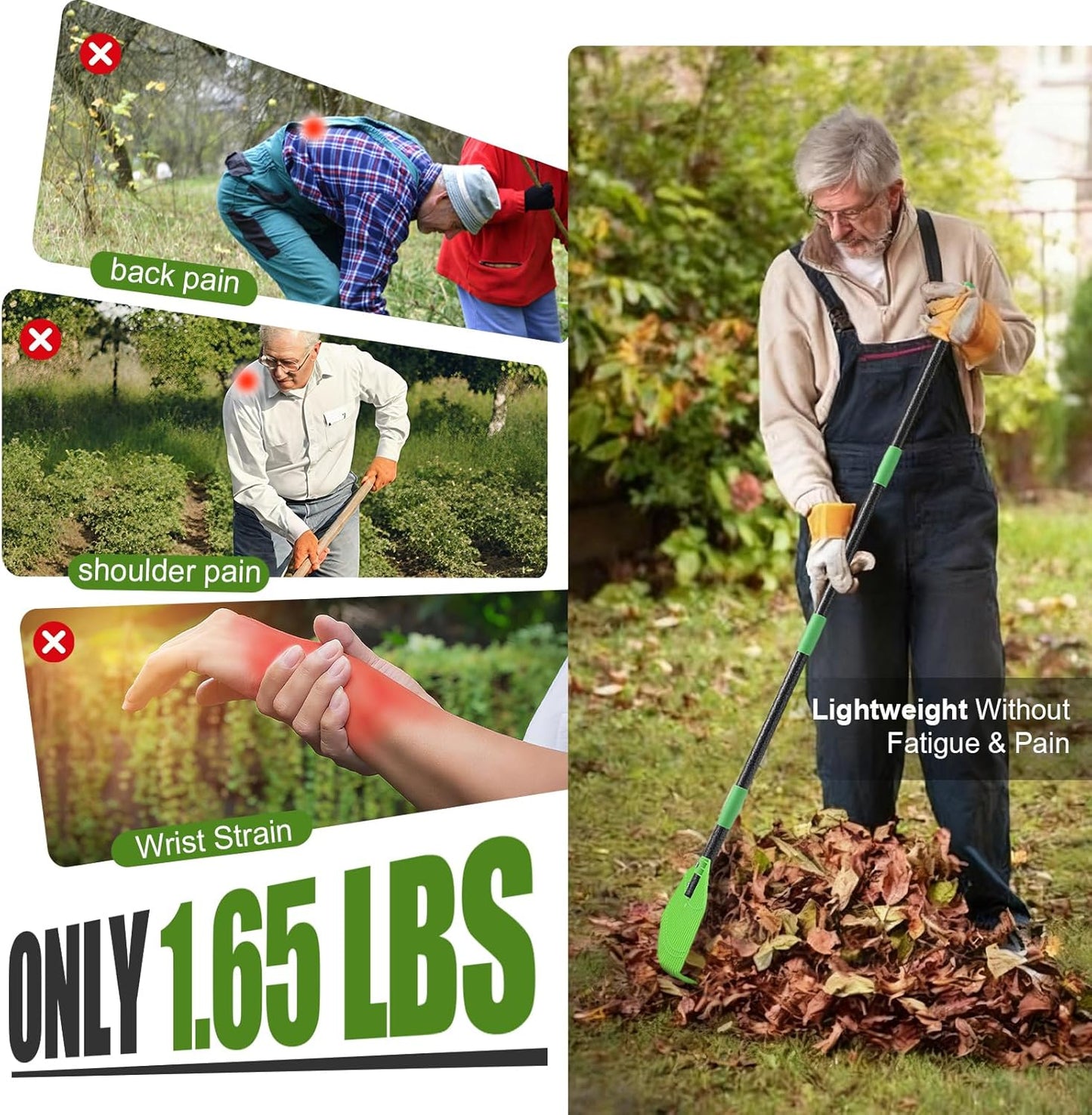 Plastic Leaf Rake with Adjustable 65'' Handle - Lightweight Outdoor Yard Rakes for Leaves,Grass & Pine Needle,Mulch,Gentle On Lawn Garden - Easy to Use for Women,Seniors & Kids