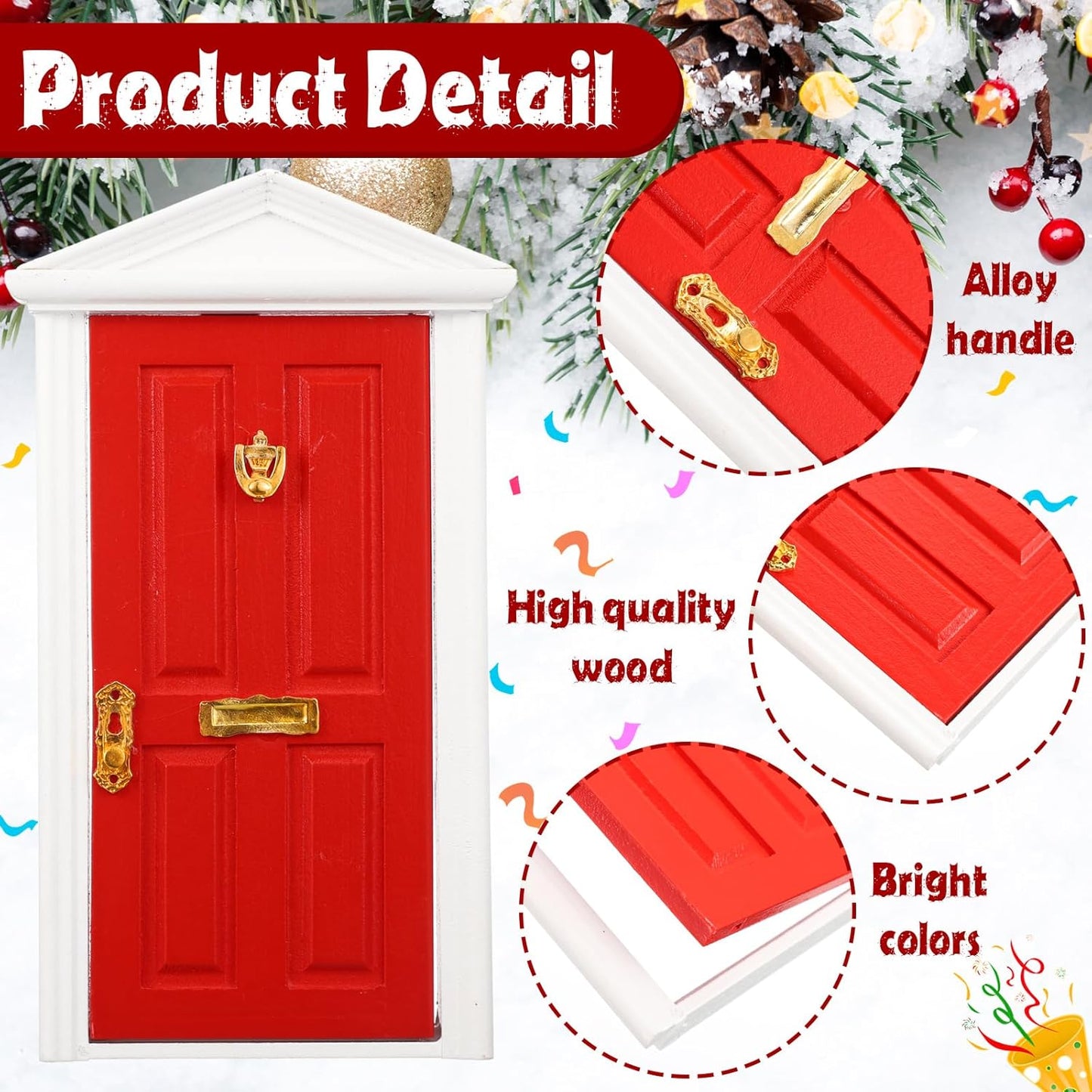 Shappy 39 Pcs Christmas Fairy Door Kit Wooden Elf Fairy Doors Decorations with Accessories Mini Door Tiny Miniature for Christmas Tale DIY Craft Garden Home Party Decoration(Red)