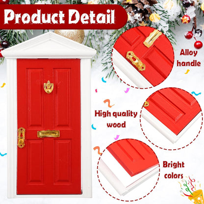 Shappy 39 Pcs Christmas Fairy Door Kit Wooden Elf Fairy Doors Decorations with Accessories Mini Door Tiny Miniature for Christmas Tale DIY Craft Garden Home Party Decoration(Red)