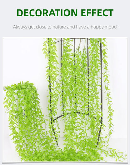 5 Pack Artificial Hanging Willow Vine (3.3ft) - Fake Greenery Plants for Indoor/Outdoor Decor, Wedding & Photography - Pure Green Design (No Basket Included)
