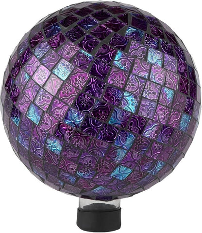 Lily's Home Glass Gazing Ball | Holographic Effect, Stunning Rainbow Color Reflection Effect, Mosaic Design, Purple Mirrors, Attracts Good Fortune, Lovely Centerpiece, 10” Dia.