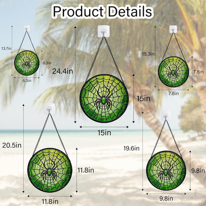 Stained Glass Window Hanging - Black Green Horror Spider Web Suncatcher for Doors Garden Patio Sun Catchers Decor Christmas Halloween Birthday Gifts for Women Men Mom Nana Friend 6.3 in