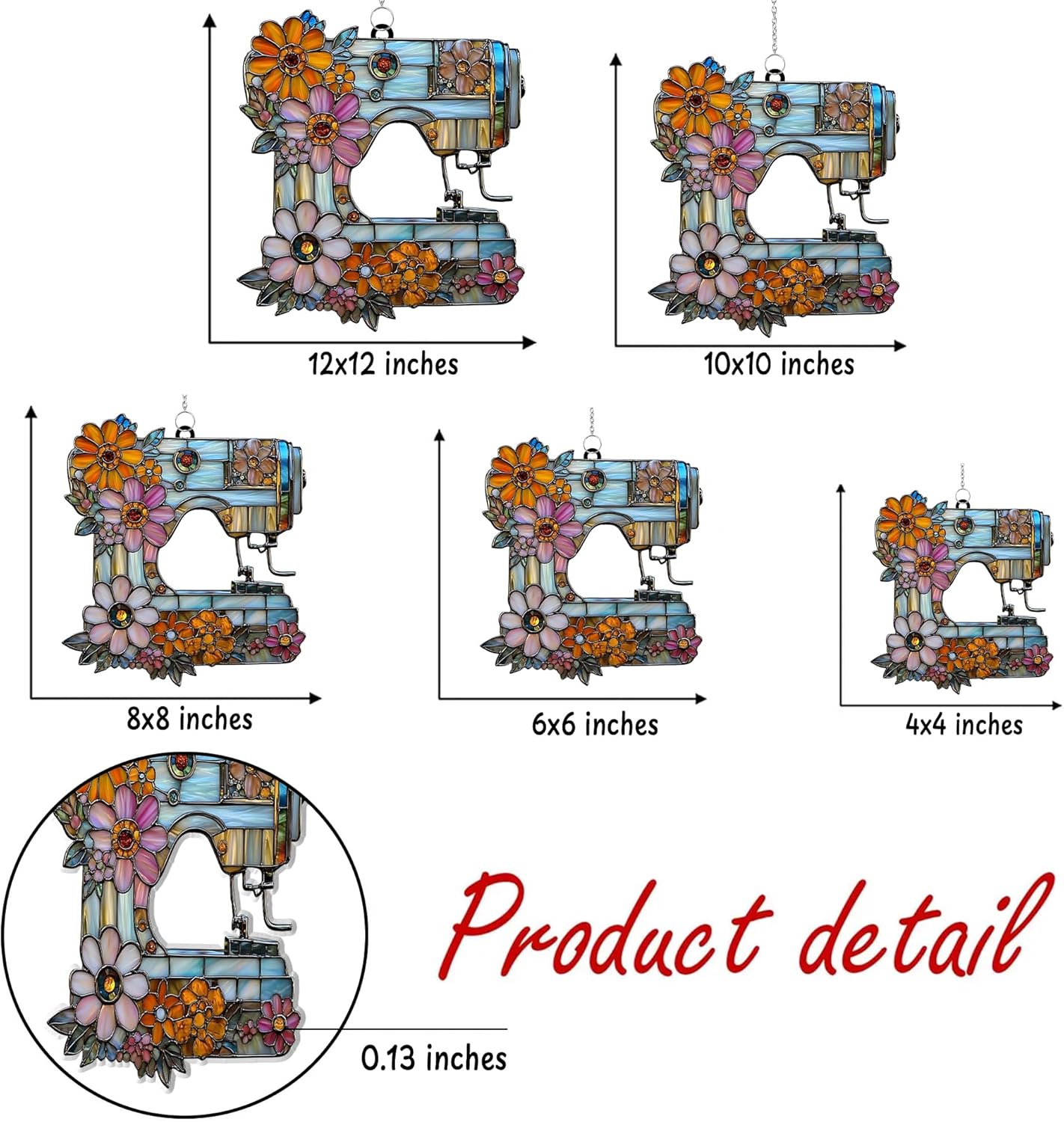Vintage Sewing Machine Acrylic Suncatcher Stained Glass Effect Window Car Hanging Christmas Ornament Indoor Outdoor Decor Garden Sun Catcher Panel for Sewing Lover for Women Mom Grandma