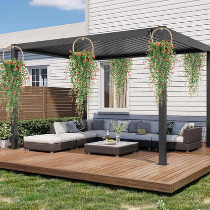 Artificial Hanging Flowers, 3 Pcs Fake Hanging Plants Artificial Vines for Outdoors, Fake Ivy Vine UV Resistant No Fade Faux Plants for Indoor Outside Garden Patio Yard Greenery Decoration (Orange)