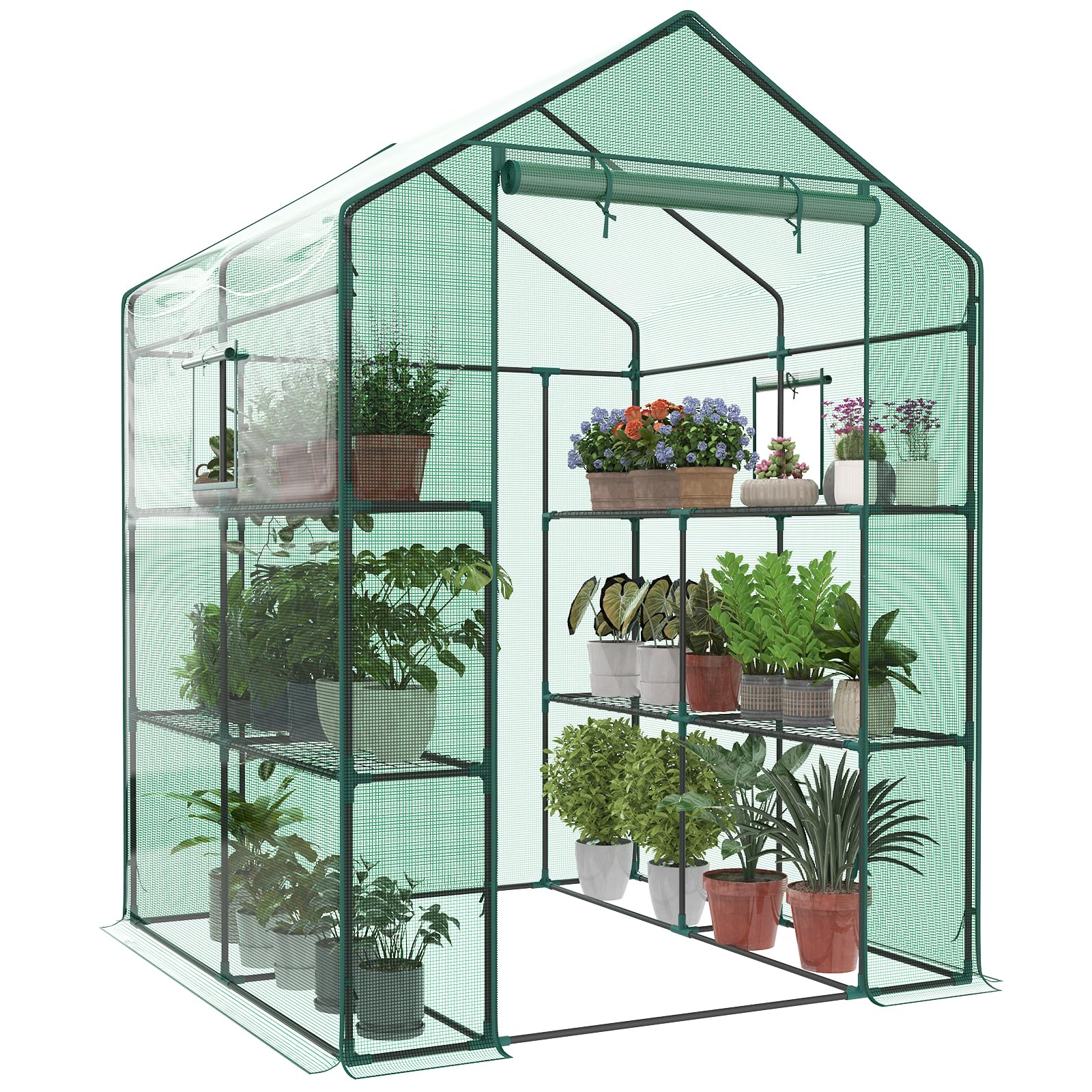 OLIXIS 56"x56"x77" Outdoor Greenhouse, with 2 Tier 8 Plant Shelves