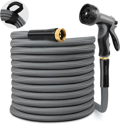 KLABB 100FT Garden Hose 5/8" with Solid Brass Connectors & 10-Function Nozzle, Lightweight Flexible PET Steel Hose with Adjustable Straps, No-Kink, Rustproof & Leak-Free for Garden & Outdoor Cleaning