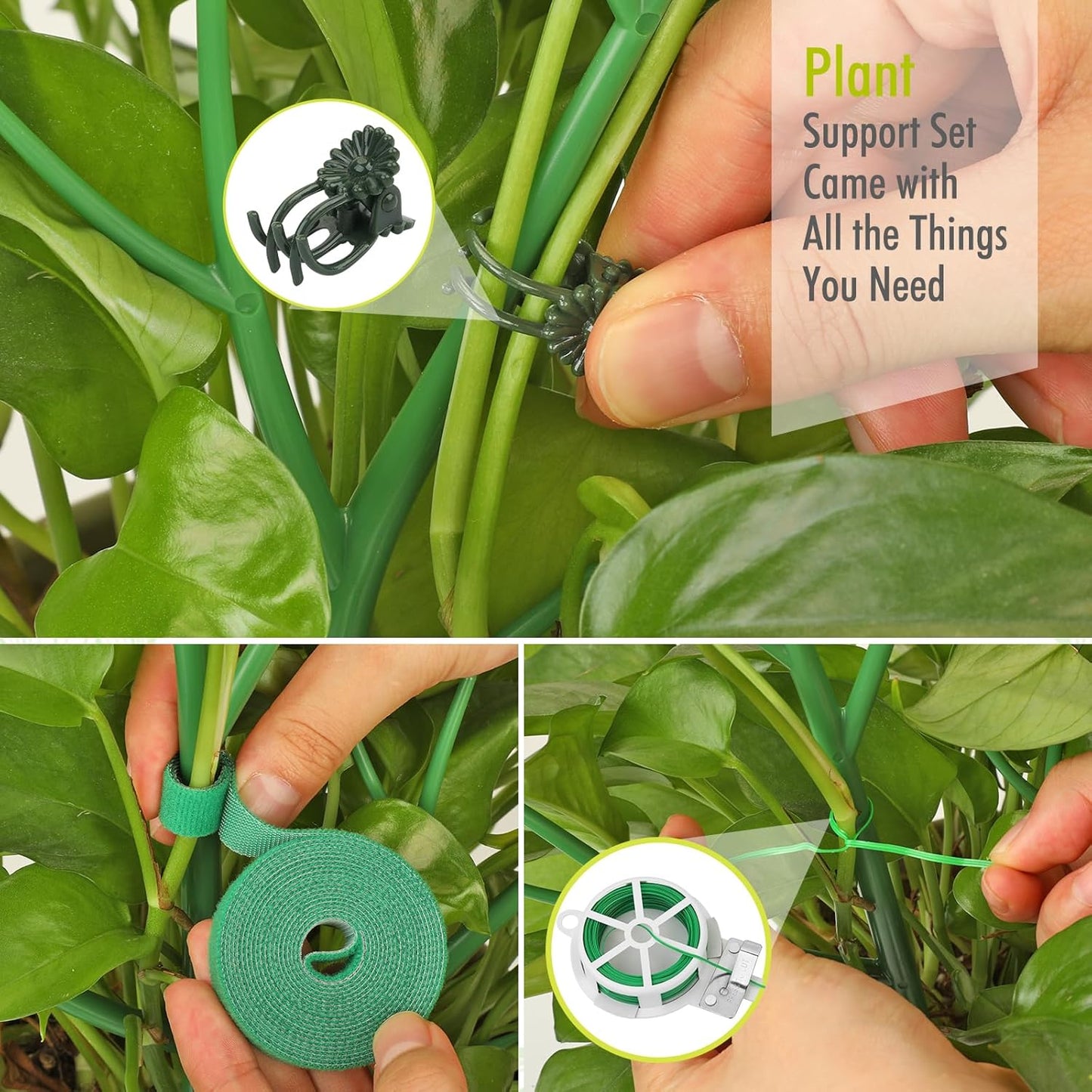 6 Pack Plant Support Stakes for Indoor Plants, 27.56 Inch Twig Plant Sticks with Orchid Clips Twist Ties and Plant Ties for House Potted Plants and Flower, Plastic Branches Support Structures, Green