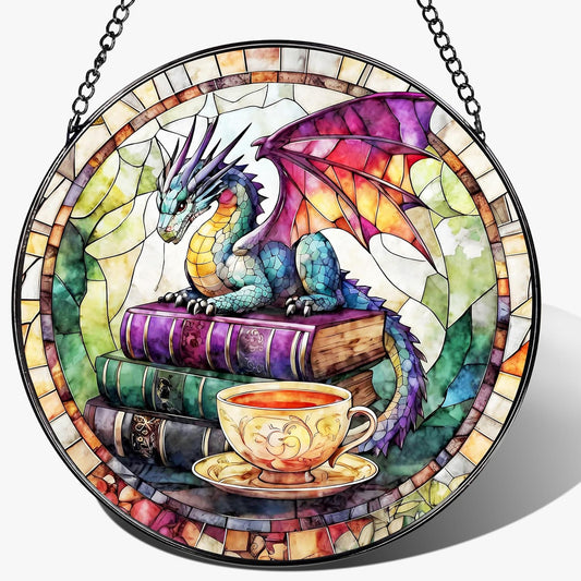 Dragon Stained Glass Window Hanging, 8 Inch Sun Catchers Indoor Window, Suncatchers for Windows