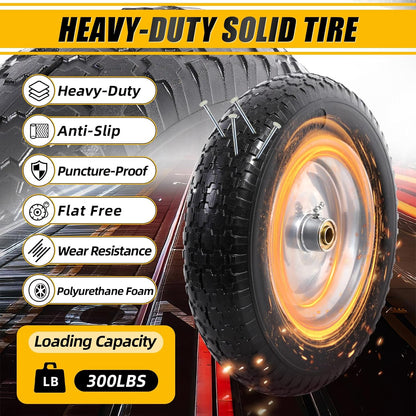 MZREXN 14.5" Wheelbarrow Tire Flat-Free 3.00/3.25/3.50/4.00-8" Solid Tire and Wheel with 3"-7" Centered Hub, 3/4" & 5/8" Bearings Replacement for Hand Truck/Dolly/Utility Cart/Garden Cart 1PCS Silver