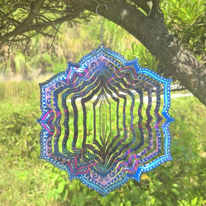 Mandala Wind Spinner Outdoor Mental Wind Spinner for Yard, Garden, Meditation, Yoga Decor Hanging Lawn Ornaments 3D Visual Effect (Mandala, 12''-1pc)