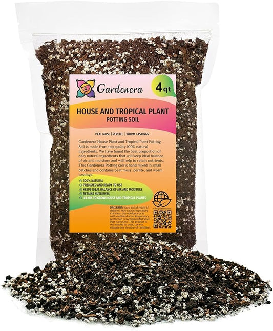 Premium House Plant and Tropical Plant Potting Soil - Re-Potting Soil for All Types of Indoor House Plants - 4 Quart
