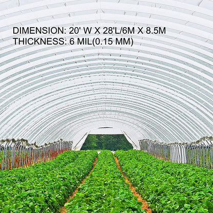 VEVOR Greenhouse Plastic Sheeting 20 x 28 ft, 6 Mil Thickness UV Resistant Clear Polyethylene Film, Hoop Green House Cover for Farms, Agriculture, Garden