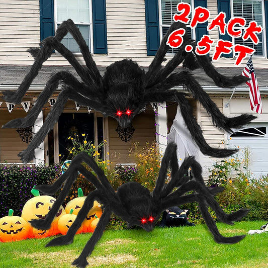 2PCS/6.5FT/78IN/200CM Halloween Giant Spiders Set: Acina Fake Large Hairy Spider Decorations, Scary