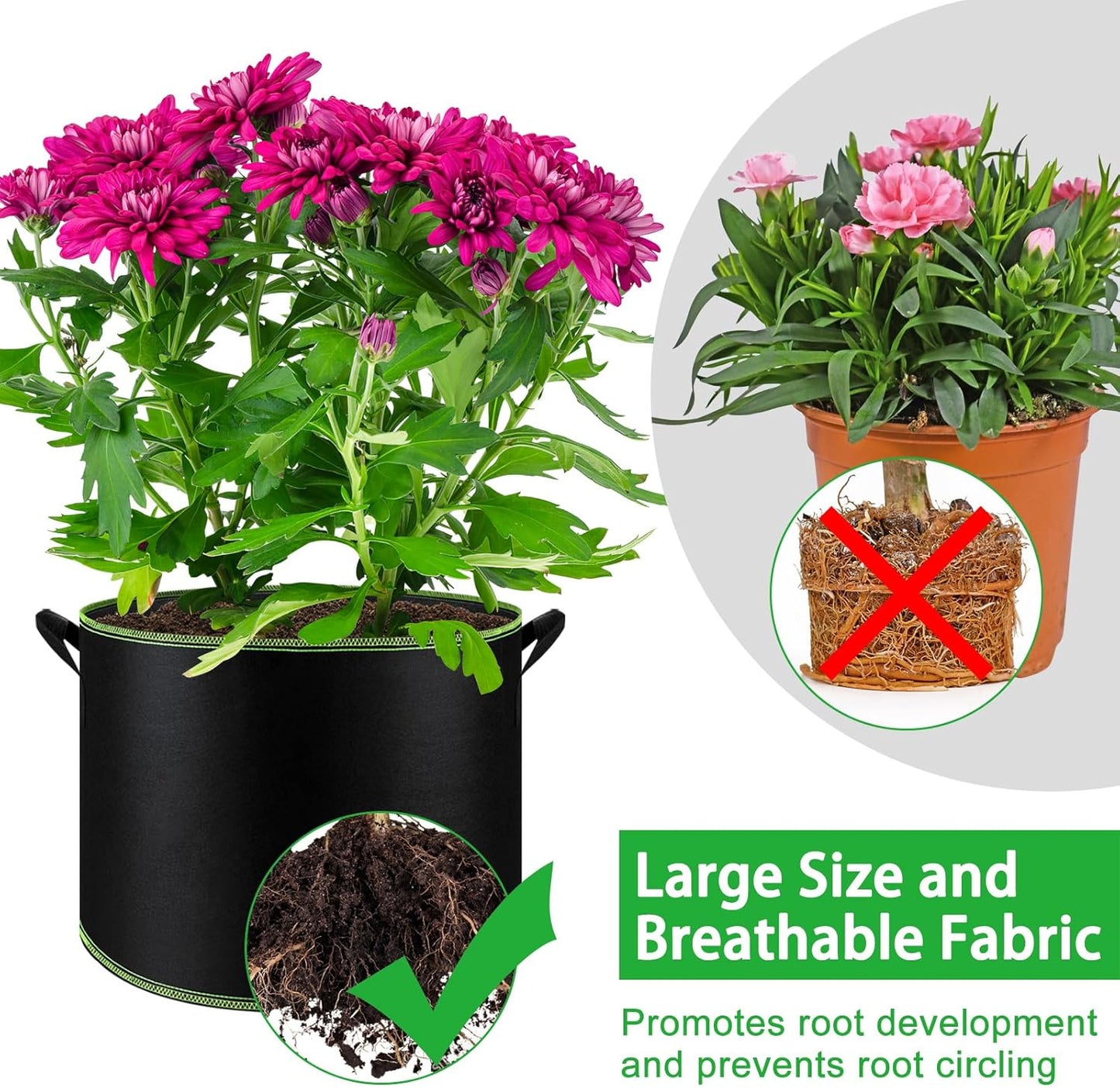 NACHLYNN 5-Pack 5 Gallon Grow Bags Heavy Duty Aeration Fabric Pots with Handles Thickened Nonwoven Fabric Pots Plant or Fruits Flowers Plant for Gardening