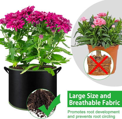 NACHLYNN 5-Pack 5 Gallon Grow Bags Heavy Duty Aeration Fabric Pots with Handles Thickened Nonwoven Fabric Pots Plant or Fruits Flowers Plant for Gardening