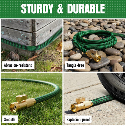 NON-EXPANDABLE Garden Hose 25 ft, Heavy Duty Flexible Water Hose, Kink Resistant Lightweight Hybrid