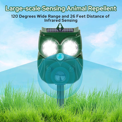 [2025 Upgrade] Solar Animal Repellent Outdoor for Deer Squirrel Mole Rabbit Cat Skunk Bird Raccoon Dog, Waterproof Ultrasonic Pest Repeller with Motion Detector and LED for Yard Lawns Garden 1 Pack