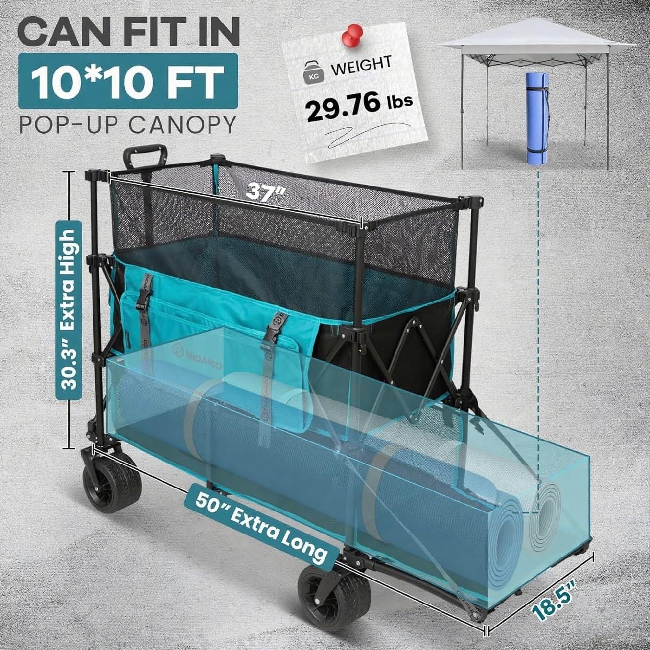 FUNDANGO Double Decker Wagon – 3 Layer 660L Extra High Extender Collapsible Wagons Carts Foldable Heavy Duty with Tailgate, Brakes & All-Terrain Big Wheels for Sports, Camping, Grocery Shopping, Blue