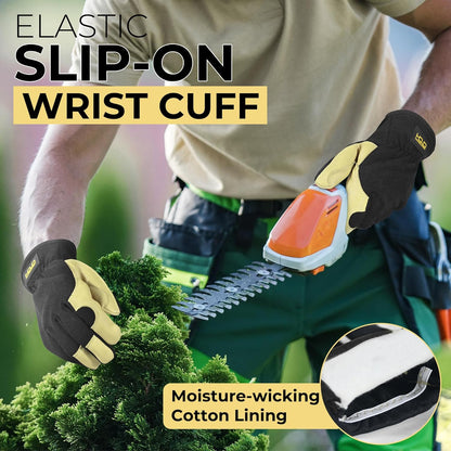 HANDLANDY Men Leather Gardening Gloves, Utility Work Gloves for Mechanics, Construction, Driver