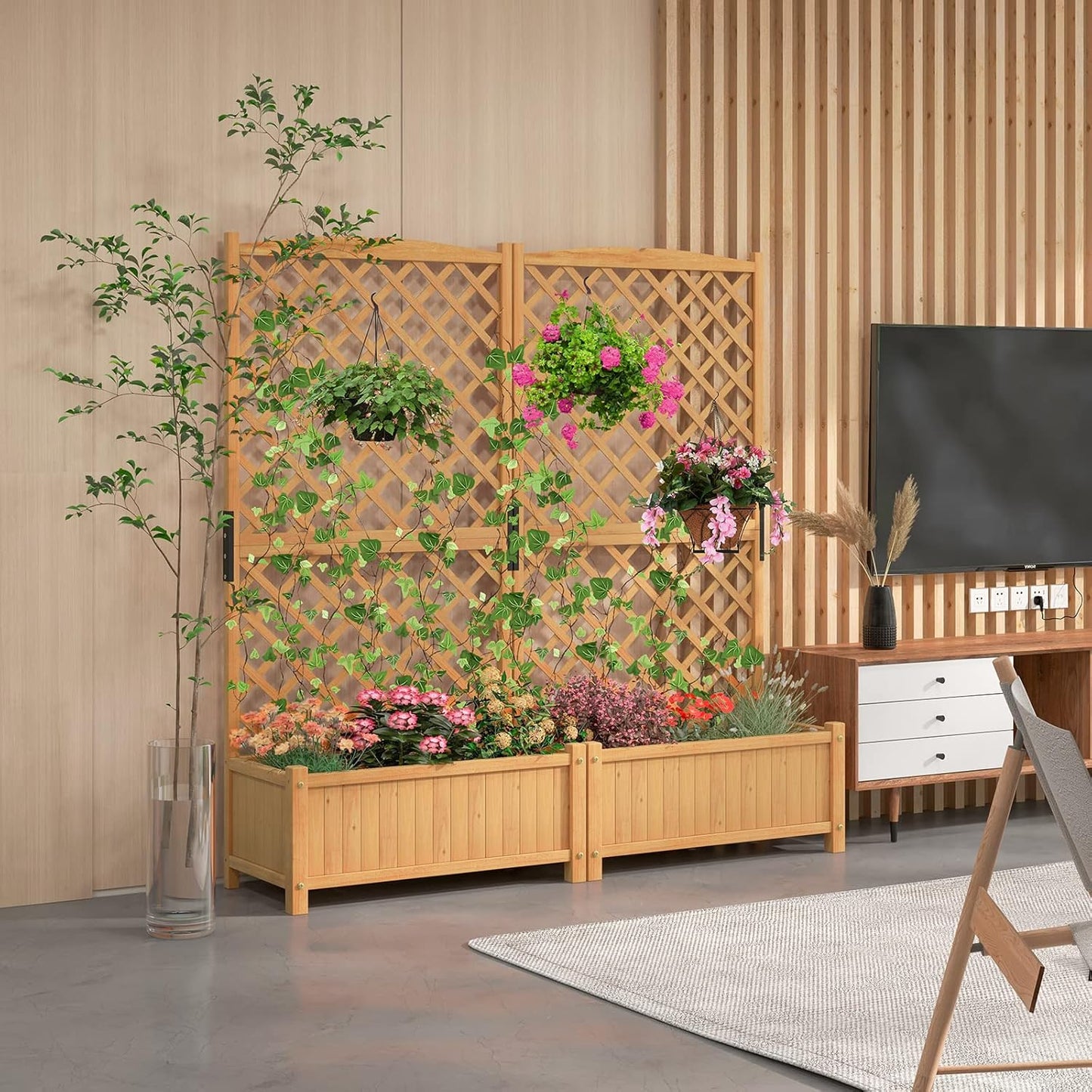 S AFSTAR Raised Garden Bed Outdoor Set of 2, 35.5x17.5x71-inch Planter Box with Trellis & Removable Bottom Base, Trellis Planter for Hanging Baskets, Idea for Patio Balcony Yard Against Wall
