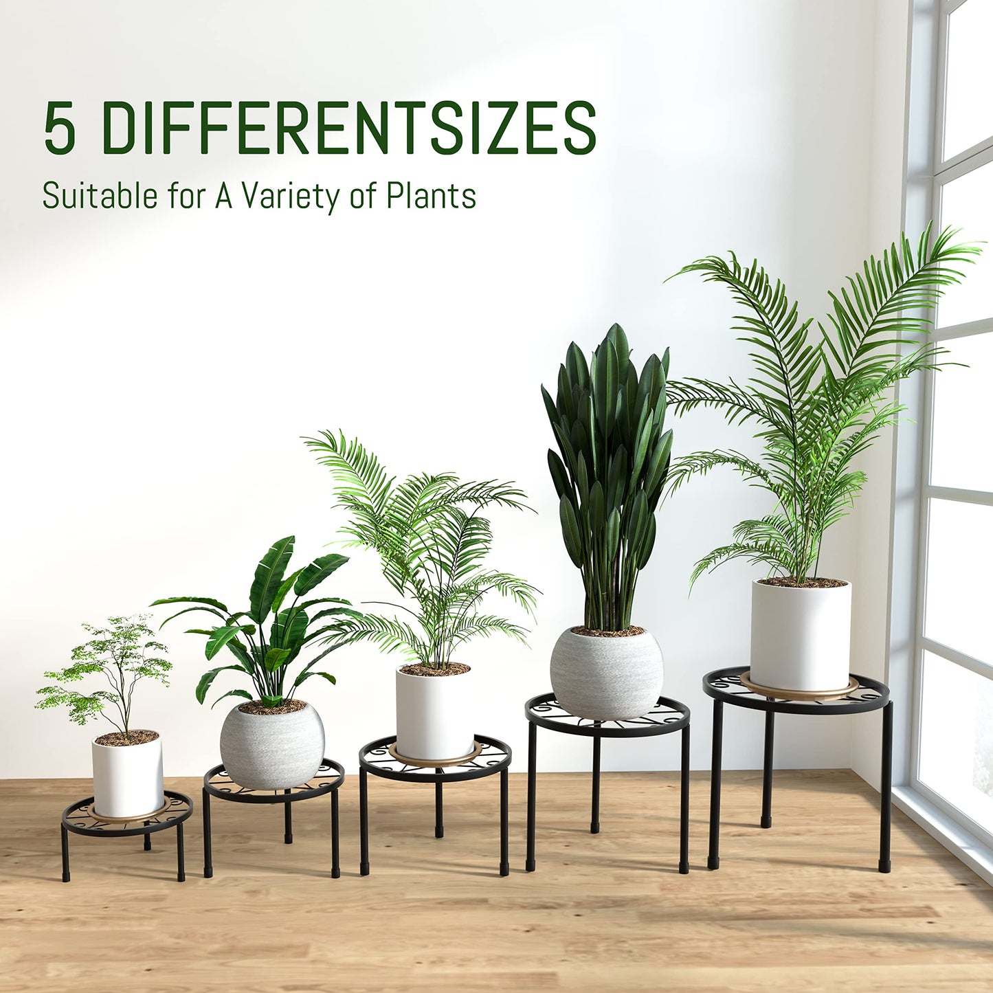 Linpla 5-Pack Decent Metal Plant Stands, Heavy Duty Flower Pot Stands for Multiple Plant, Anti-Rust