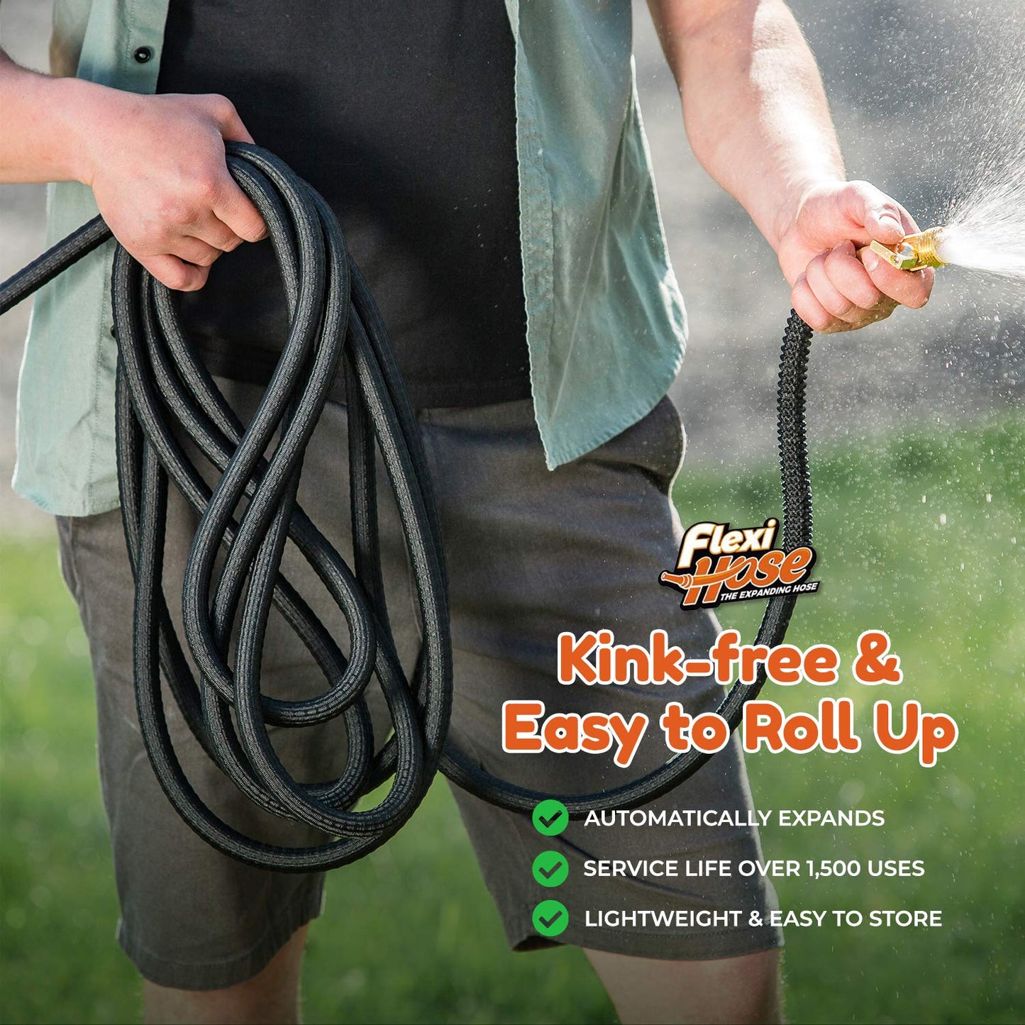 Flexi Hose Lightweight Expandable Garden Hose, 25FT -Retractable Garden Hose, Water Hose - No-Kink