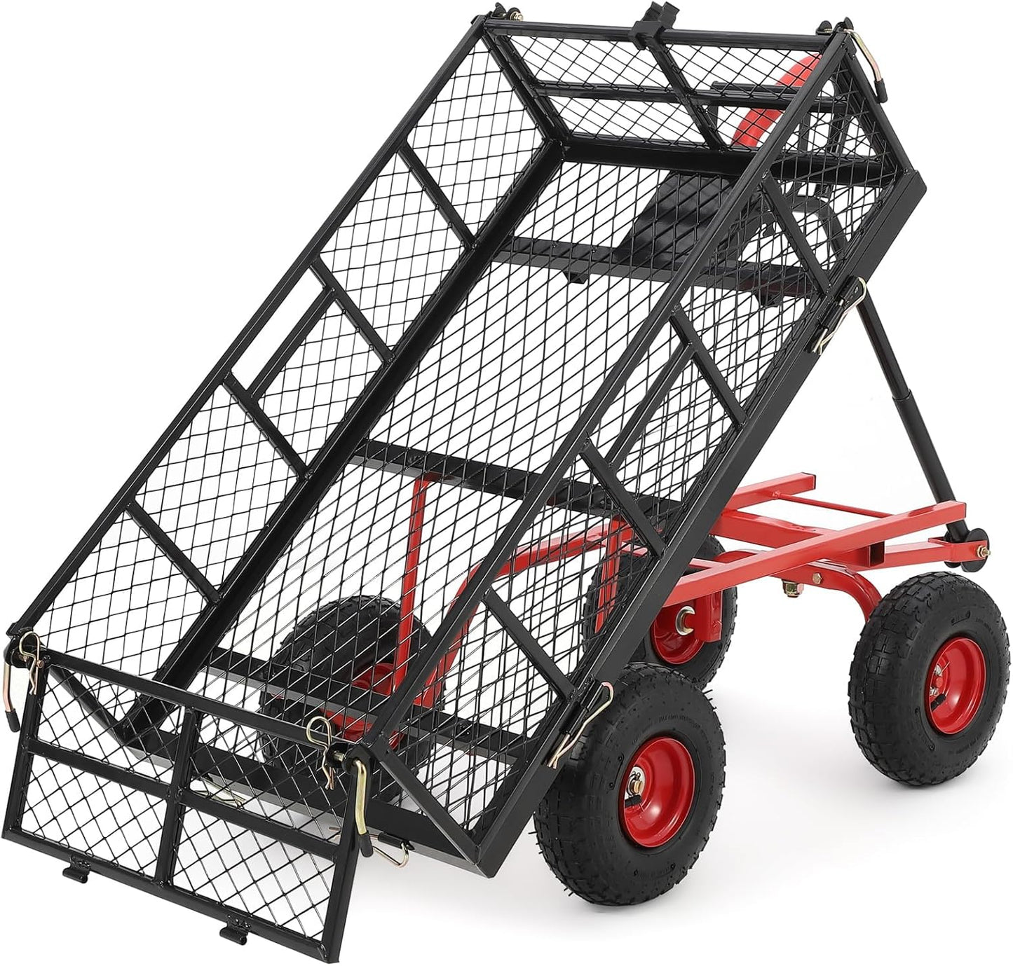 Heavy Duty Steel Garden Dump Cart, 880LBS Meatl Utility Wagon with Removable Sides & 180° Rotating Handle, Utility Dump Cart with 10-Inch All Terrain Wheels for Yard Lawn and Farm