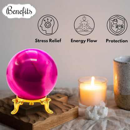 Amazing Gemstone Pink Onyx Crystal Ball with Stand - 2 Inches Crystal Sphere Meditation Balls for Witchcraft and Decorative Balls
