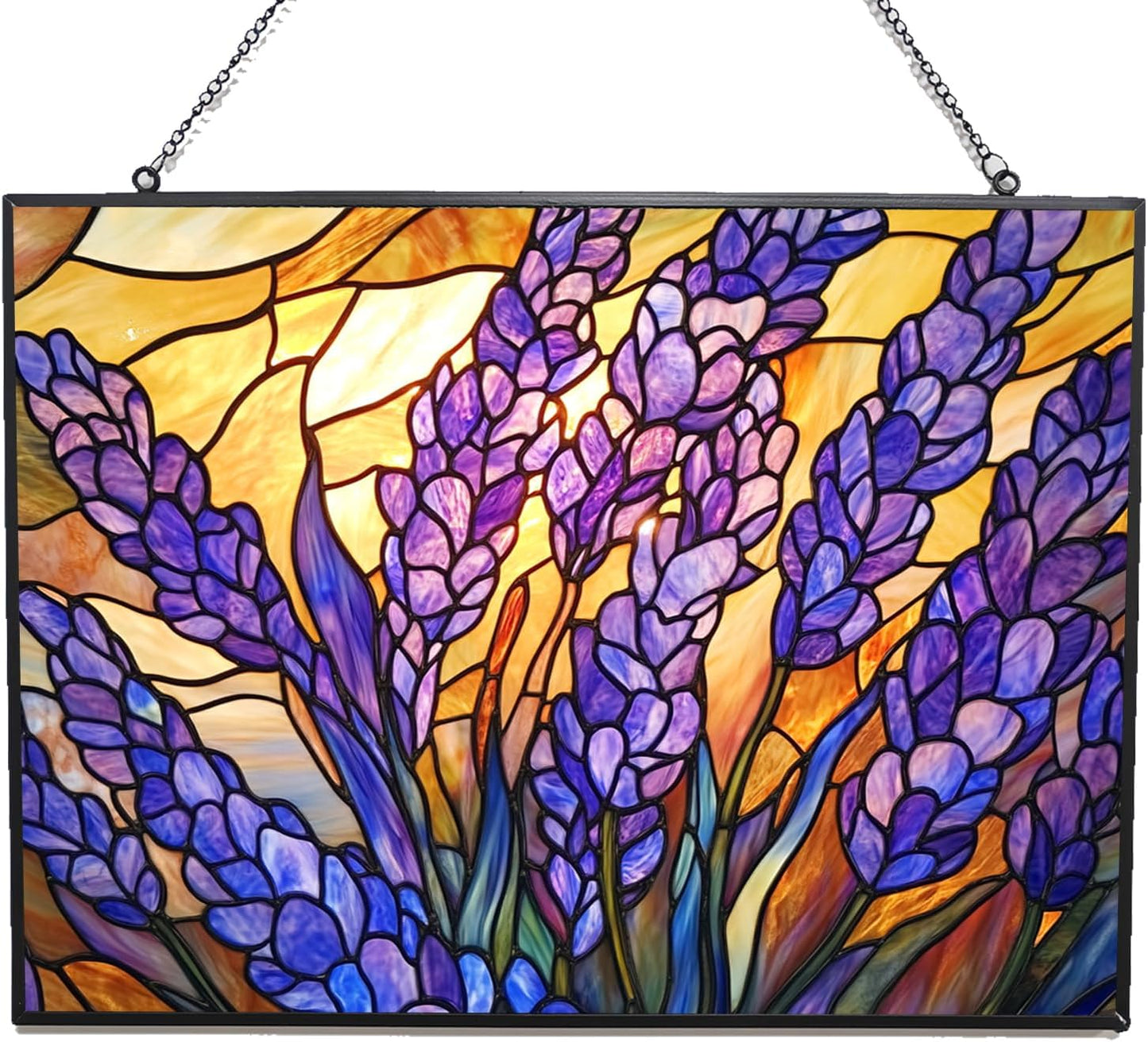 Rectangle Art Nouveau Morning Lavender Stained Glass Suncatcher Window Hangings, Suncatchers Colorful Glass Panel Sun Catchers Gifts, Decoration for Home Garden Christmas Party Wedding