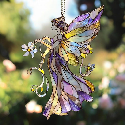Flower Fairy Acrylic Suncatcher Stained Glass Effect Window Car Hanging Christmas Ornament Indoor