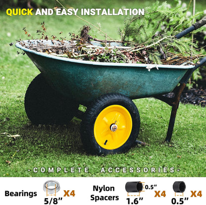 AR-PRO (2-PACK) 4.80/4.00-8" Tire and Wheel, 16" Pneumatic Tire Wheels with 3/4" Bearings and 3" Centered Hub for Wheelbarrow, Hand Truck, Garden Carts, Yard Wagon Dump Cart (Extra 5/8" Bearings)