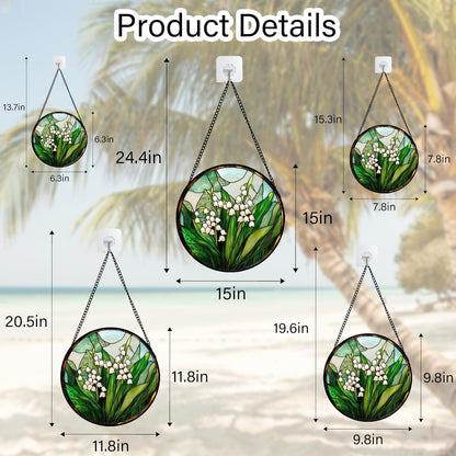 Stained Glass Window Hanging - White Green Lily of The Valley Suncatcher for Doors Garden Terrace Plant Sun Catchers Decor Mother's Day Birthday Flowers Gifts for Women Men Mom 6.3 in
