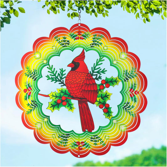 Cardinal Wind Spinners Cardinal Gifts for Women/Men 12 inch 3D Stainless Steel Hanging Wind Spinner Metal Wind Catchers Kinetic Sculpture for Indoor/Outdoor Decor, Yard Art, Garden Decorations