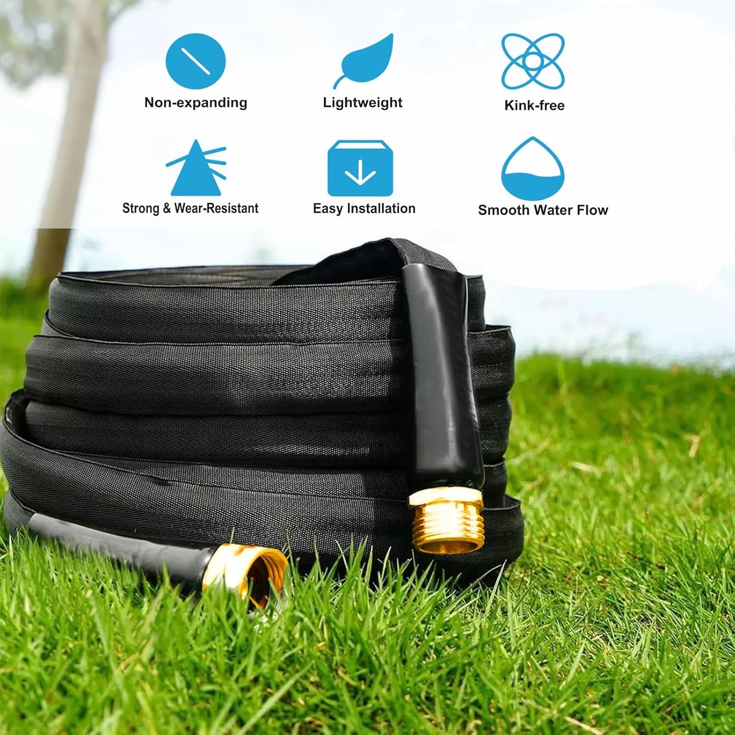 Garden Hose 50ft - Non-Expanding, Kink-Free, High-Pressure,Ultra-Lightweight & Flexible Water Hose with 550 PSI Burst Resistance - All-Weather Use for Lawns, Gardens, Car Washing & Pet Care (Gold)