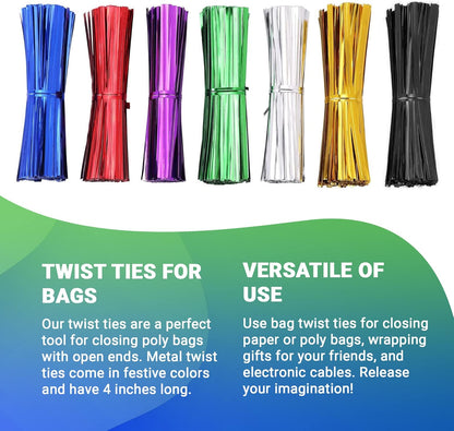 Blue Metallic Twist Ties for Bags 4 Inch. 100000 Pack of Aluminum Foil Christmas Twist Ties for Treat Bags. Reusable Bread Ties. Flexible Metallic Twist Tie. Twisty Ties for Bags, Cake Pops
