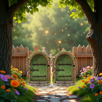 2Pcs Green Fairy Door Wooden Miniature Fairy Gardens Doors Outdoor Mini Fairy Gnome House Accessories for Tree Trunk Ornaments Garden Miniatures, Outdoor Statues,Garden Sculptures and Statues